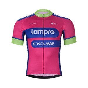 BONAVELO Cyklistický dres s krátkým rukávem - LAMPRE - růžová/modrá XS