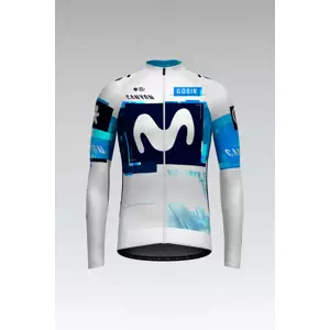 GOBIK Cyklistický dres s dlouhým rukávem zimní - HYBER MOVISTAR TEAM 2025 - bílá/modrá/světle modrá