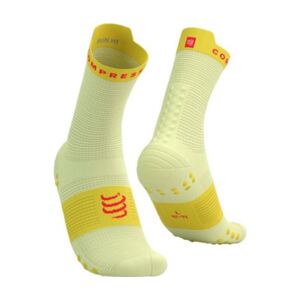 COMPRESSPORT Cyklistické ponožky klasické - PRO RACING V4.0 RUN HIGH - žlutá/červená 39-41