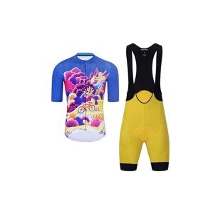 HOLOKOLO Cyklistický krátký dres a krátké kalhoty - VOYAGE - modrá/žlutá/vícebarevná