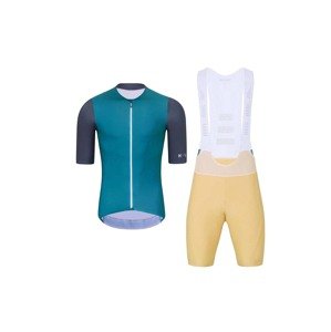 HOLOKOLO Cyklistický krátký dres a krátké kalhoty - PERFORMANCE - zelená/fialová/béžová