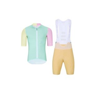 HOLOKOLO Cyklistický krátký dres a krátké kalhoty - PERFORMANCE - béžová/růžová/světle zelená