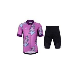 HOLOKOLO Cyklistický krátký dres a krátké kalhoty - UNICORNS - fialová/černá